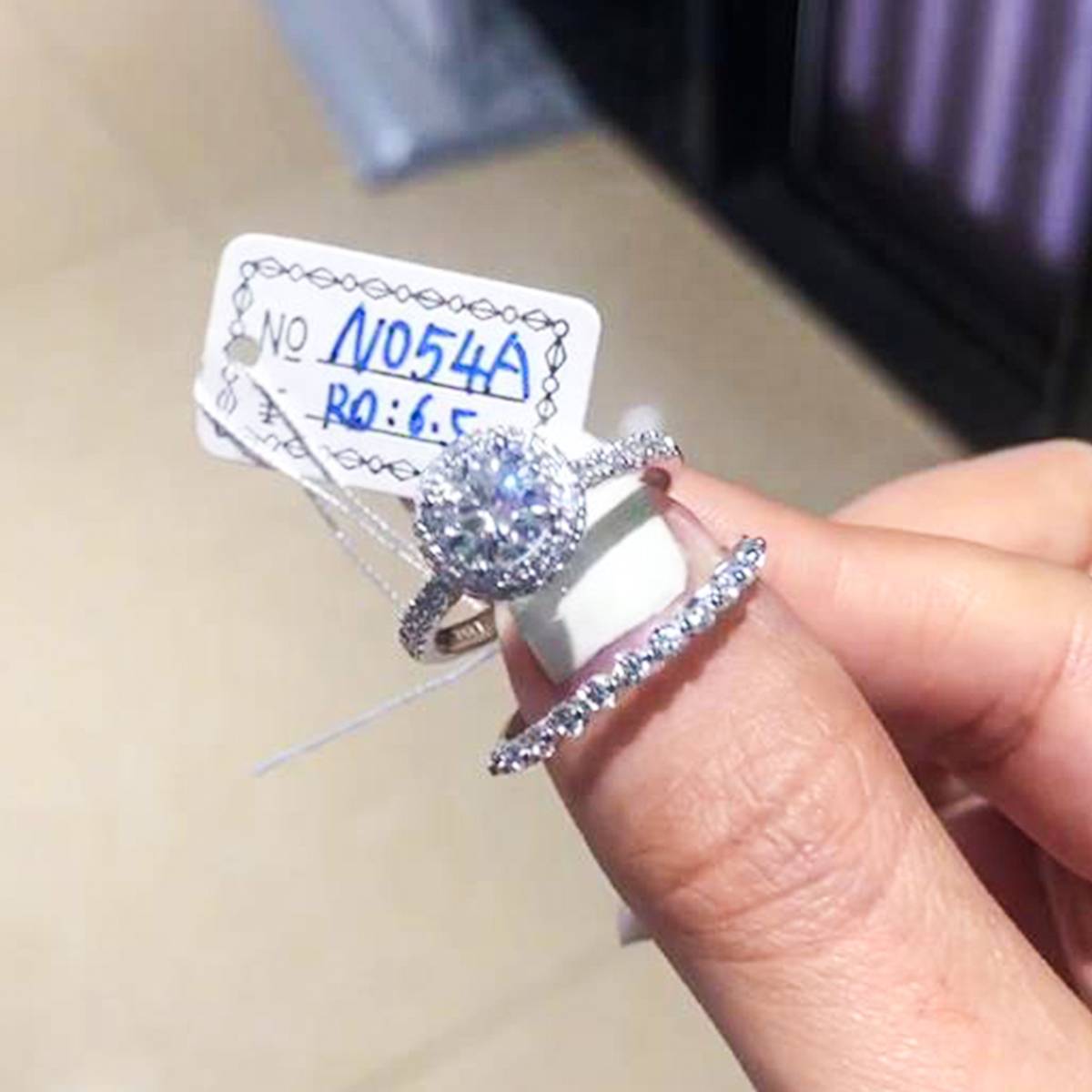 Double layered round bag women's ring S925 silver plated platinum main and secondary sets of rings, stacked women's ring custom main stone moissanite  1.0ct/secondary stone high carbon diamond